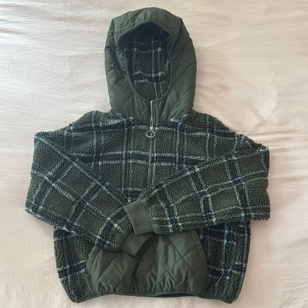 Zara Green Plaid Hooded Quarter Zip